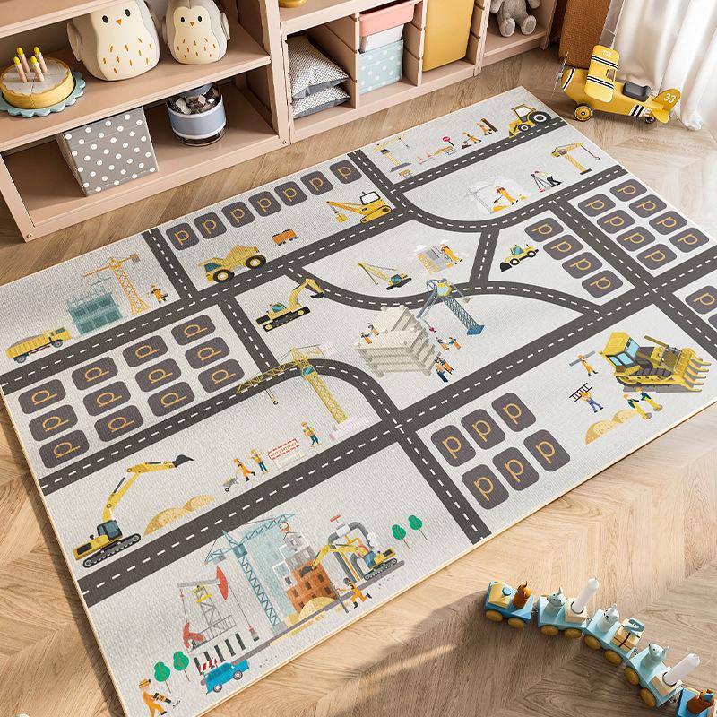 Cartoon Car Traffic Crystal Pile Carpet Children's Room Climbing Mat Home Non-Slip and Dirt Resistant Living Room Mat