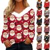 Women's T Shirt Tee Christmas Shirt Long Sleeve Party Christmas Fleece Collar V Neck Top