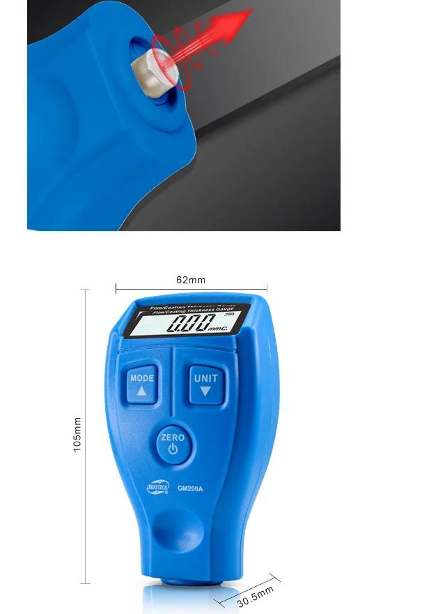 GM200A Digital Auto Film Thickness Gauge ABS LCD Display for Automotive Coating Paint Iron Varnish 0-1.8mm Width Meter 5mm Min.