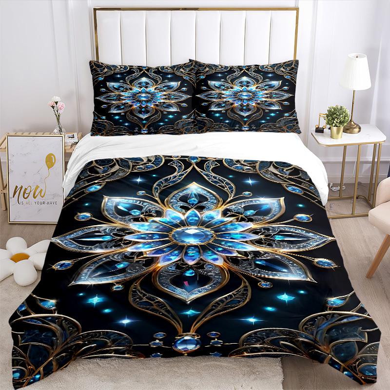 3pcs Gilded Lotus Duvet Cover Set, Cover For Bedroom Guest Room (1 Duvet Cover + 2 Pillowcase, Without Quilt), yy250922215