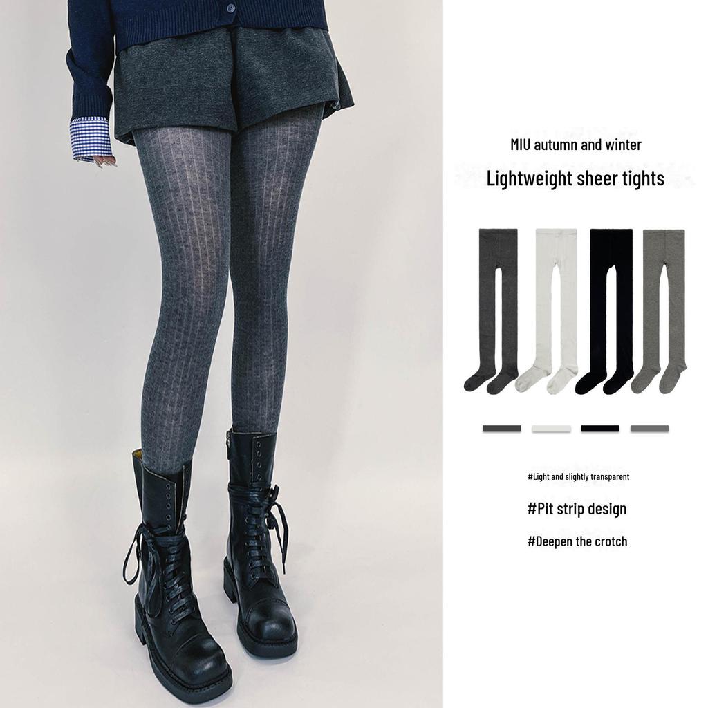 Тонкие леггинсы Miu Ballet-Style серого цвета в полоску для похудения на весну/осень