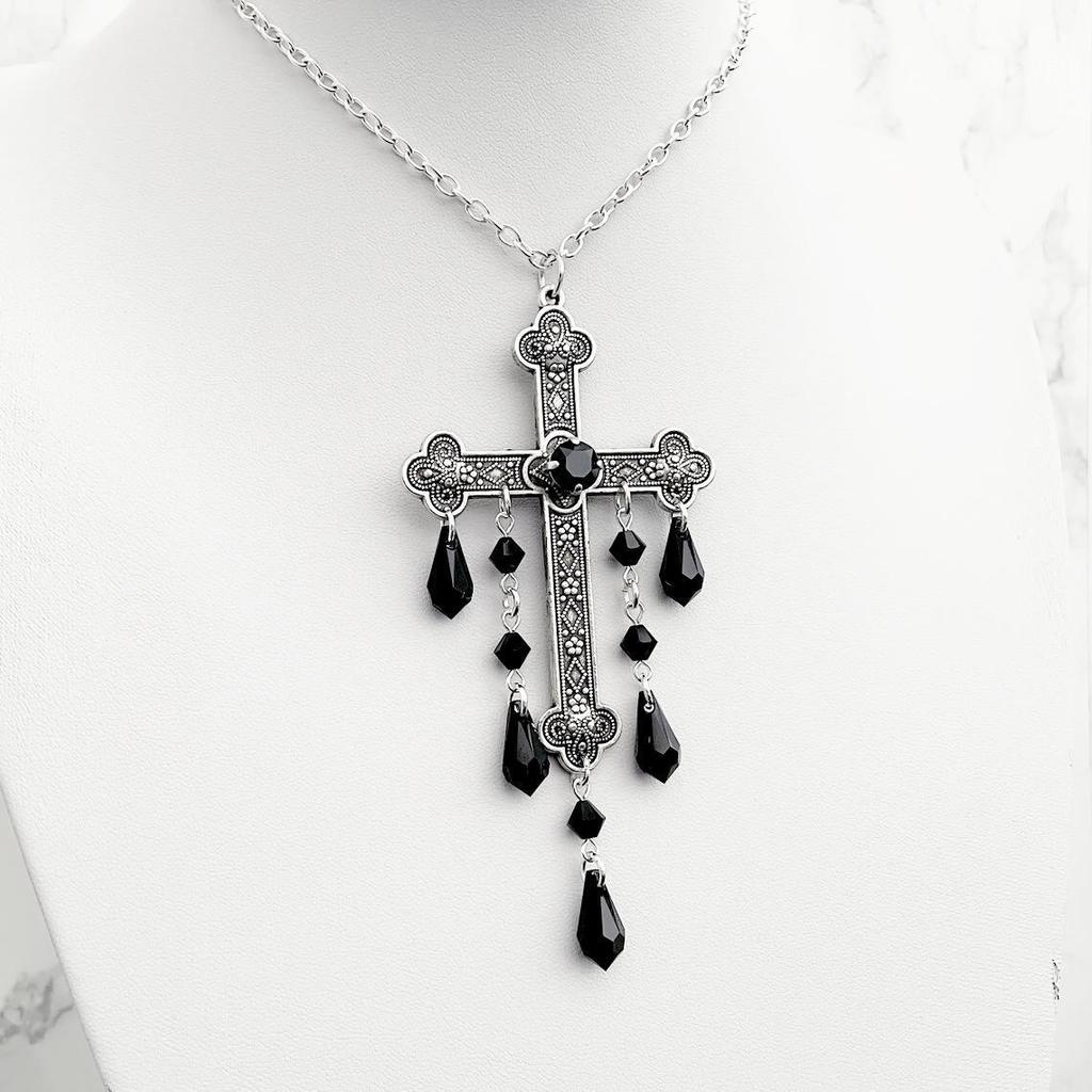 Gothic Vampire Cross Necklace With Alloy Pendant For Women Fashion Accessory