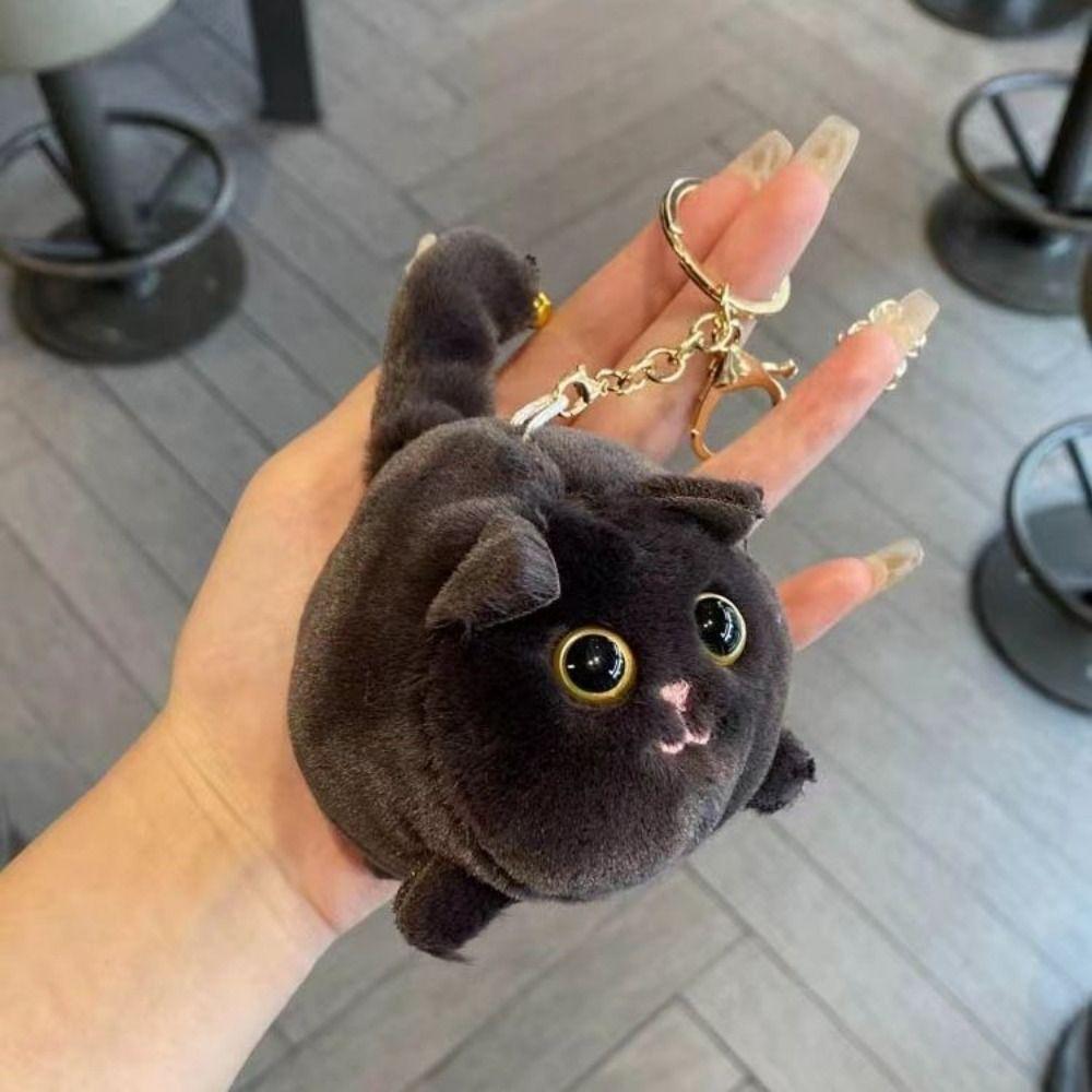 Squeezing Plush Black Cat Pendant 3D Eyes Cat Plush Keychain Room Decoration