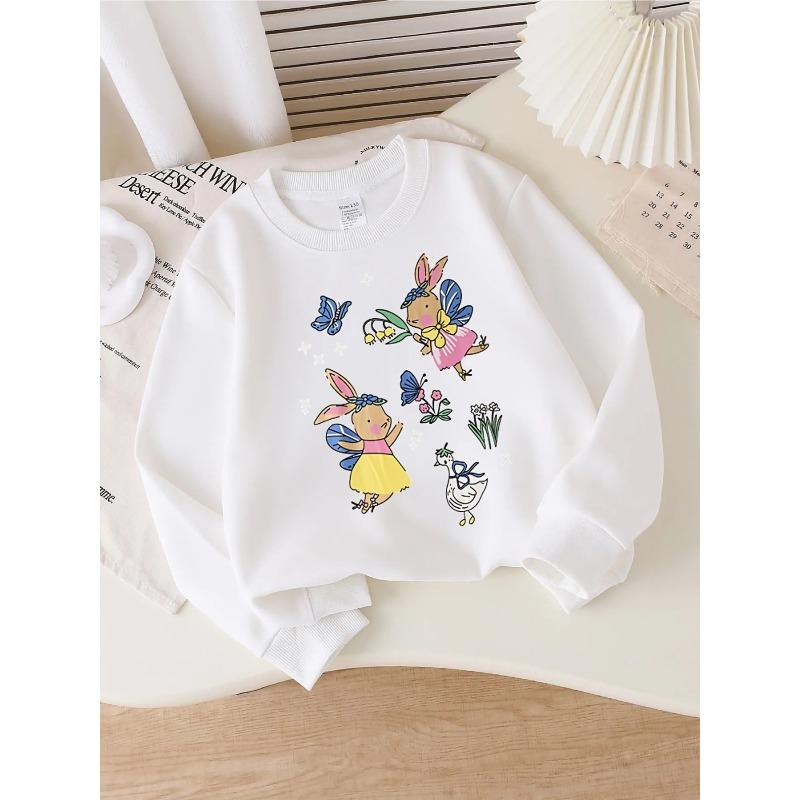 European sizes Kids' Crewneck Sweatshirt - Bunny Fairies Butterflies Flowers Duck , Sportswear And Casual Wear, Soft And Comfortable