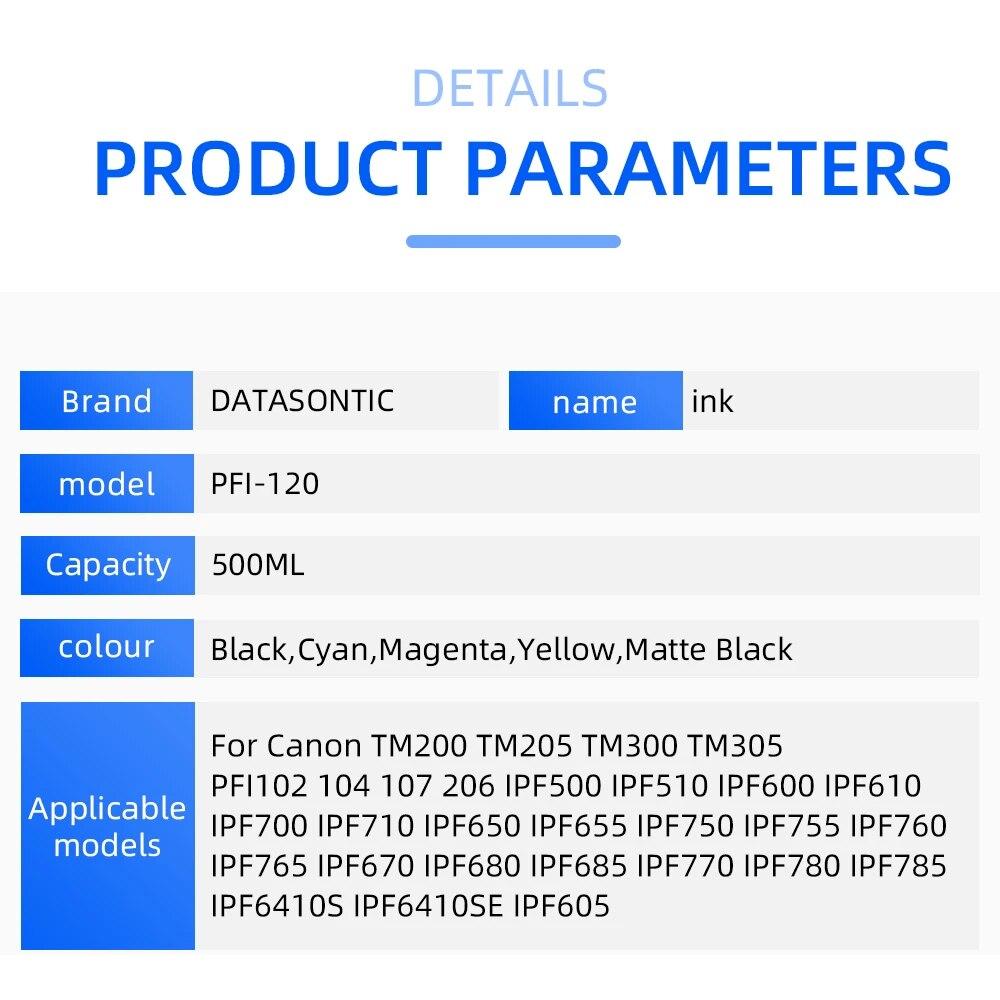 Пигментные чернила PFI-120 для картриджей Canon PFI102 PFI104 PFI107 IPF700 IPF500 IPF510 IPF600 IPF610 IPF710 пигментные чернила принтера