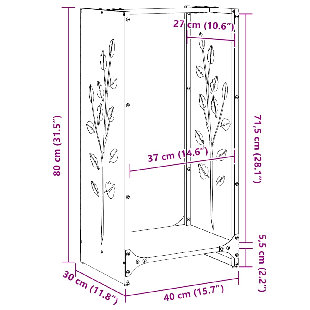 Firewood Rack Black 40 x 30 x 80 cm Cold Rolled Steel