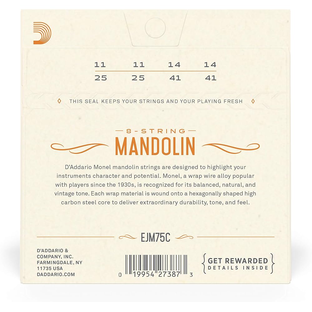 D'Addario Daddario Струны для мандолины Обмотка Monel Средние Плюс .011-.041 EJM75C [Официальный国内]