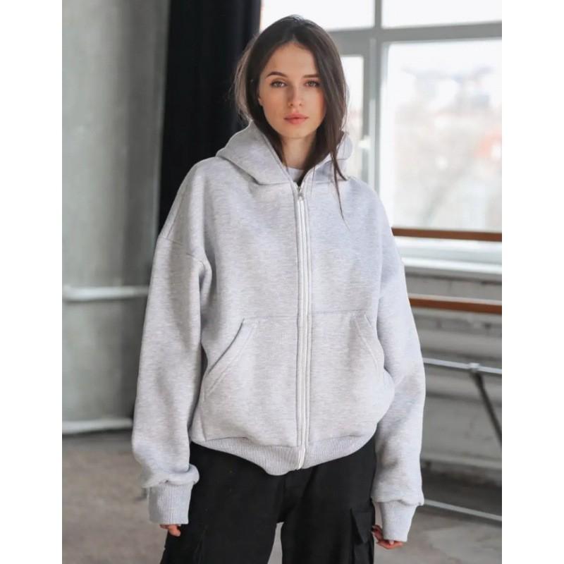 Womens Casual Zip Up Hoodie Loose Fit Solid Color Long Sleeve Sweatshirt Teens