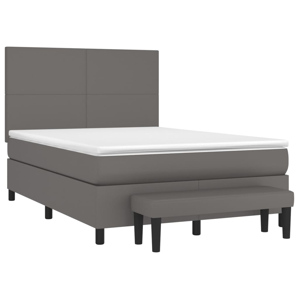 Box Spring Bed with Mattress Gray 140 x 190 cm Faux Leather
