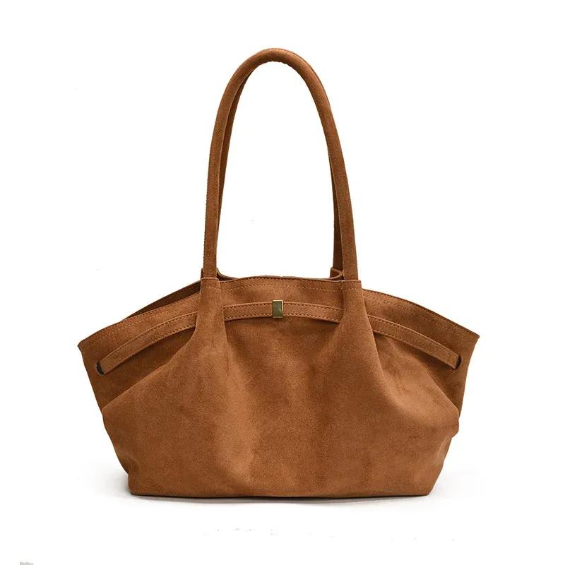 Большие сумки-тоуты из нубуковой кожи, женская сумка через плечо для женщин 2024 года, зимняя новая корейская мода, сумки и кошельки в стиле ретро 2020 года