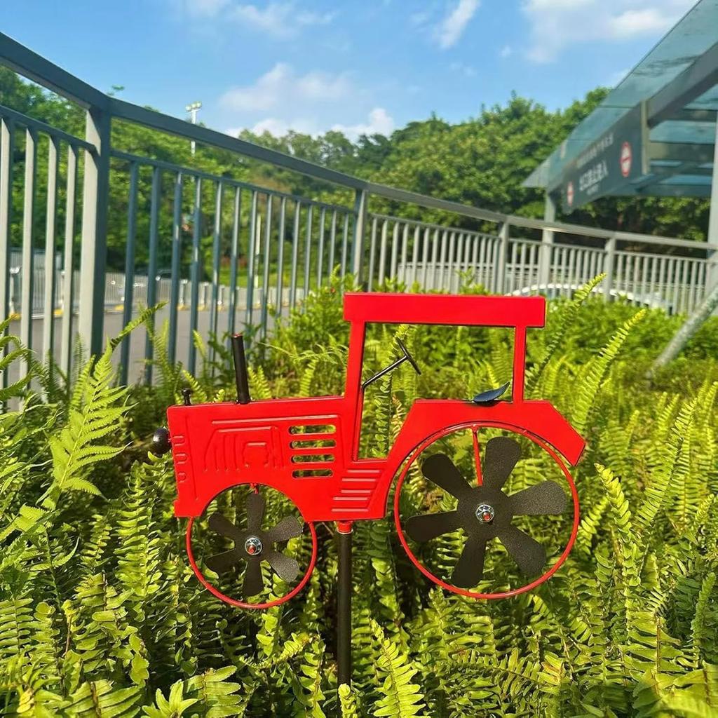 Metal Garden Tractor Wind Spinner Stake, Weather Resistant Rotating Windmill Sculpture, Farmhouse Outdoor Yard Lawn Porch Backyard Decor Gift