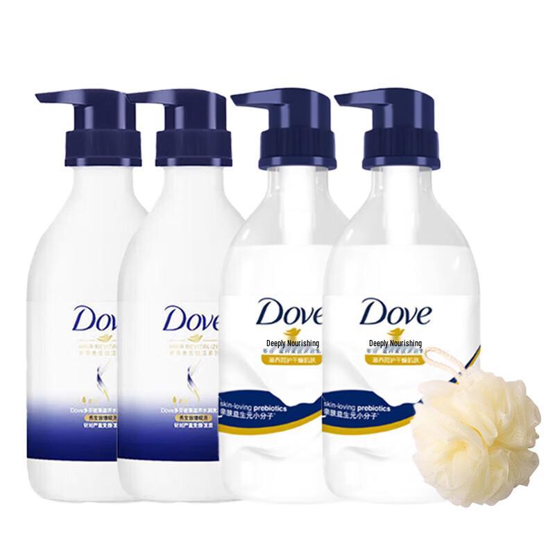 DOVE Набор: Интенсивно восстанавливающий шампунь и гель для душа с мочалкой
