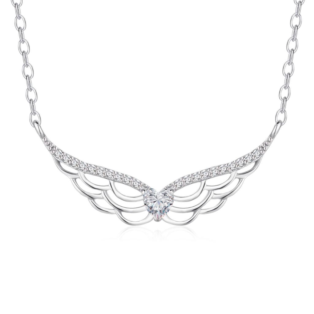 Ожерелье с крыльями любви из серебра 925 пробы для женщин, цепочка с розовыми бриллиантами и персиковым сердцем, цепочка с ключицами и крыльями ангела