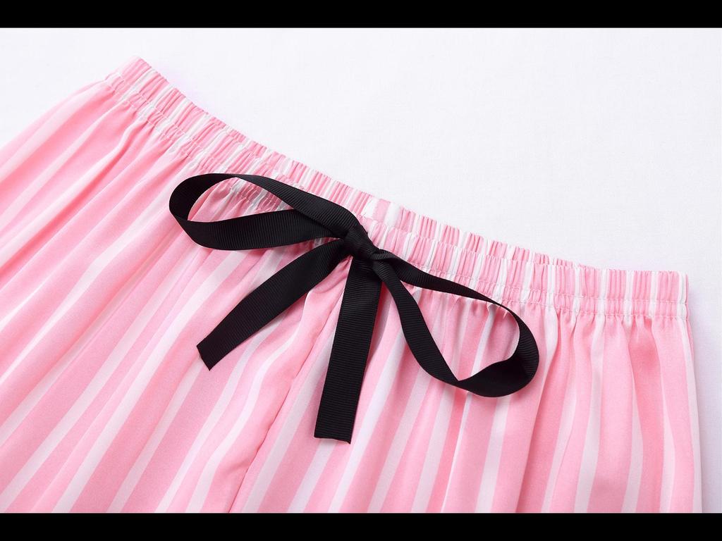 "Korean Striped Women's Seven-Piece Pajama Set for All Seasons"