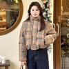 In Winter, The New Korean Version of Plaid Short Bread Coat Thickened Short Cotton-padded Jacket Women.