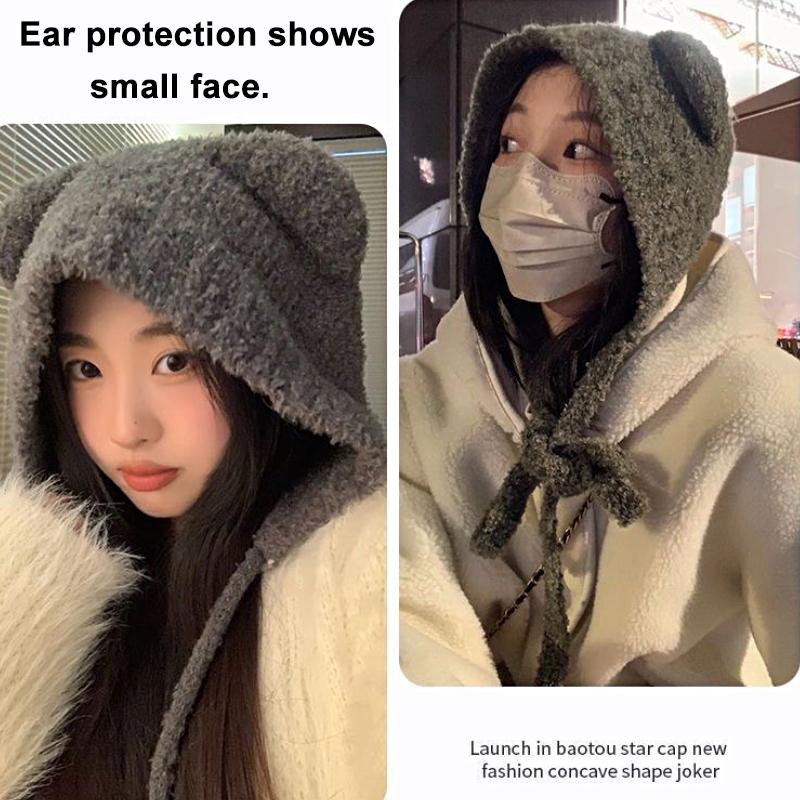 1 шт. корейская шапка вязаная шапка шерстяная шапка плюшевая шапка теплая защита ушей головная шапка
