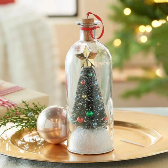 Рождественская елка Послание в бутылке Записываемая голосовая открытка с пробкой Праздничное украшение Стеклянная бутылка с заснеженной сценой Праздничный подарок для семьи