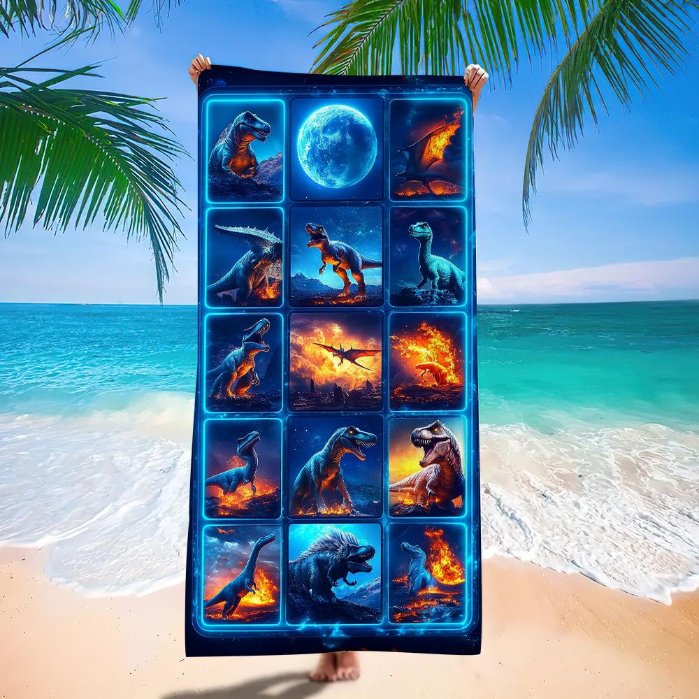 European And American Little Dinosaur Cartoon Beach Towel Digital Printing Factory Toy Printing Bath Towel Microfiber Children'S