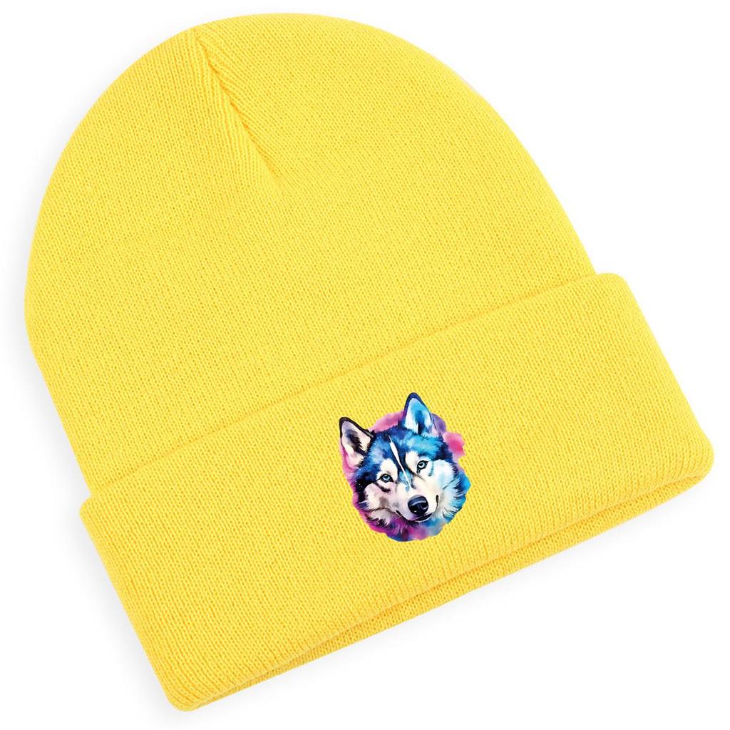 Vivid Wolf Head Print Knitted Hat Beanie,Husky Dog Skullies Soft Hip Hop Versatile Thermal Knit Cap Beanie