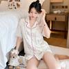 Summer Pink Women's Pajamas Set Luxury Satin Silk Pyjamas Short Sleeve Cute Cartoon Bear Print Sleepwear Casual Home Clothes Nightwear for Women