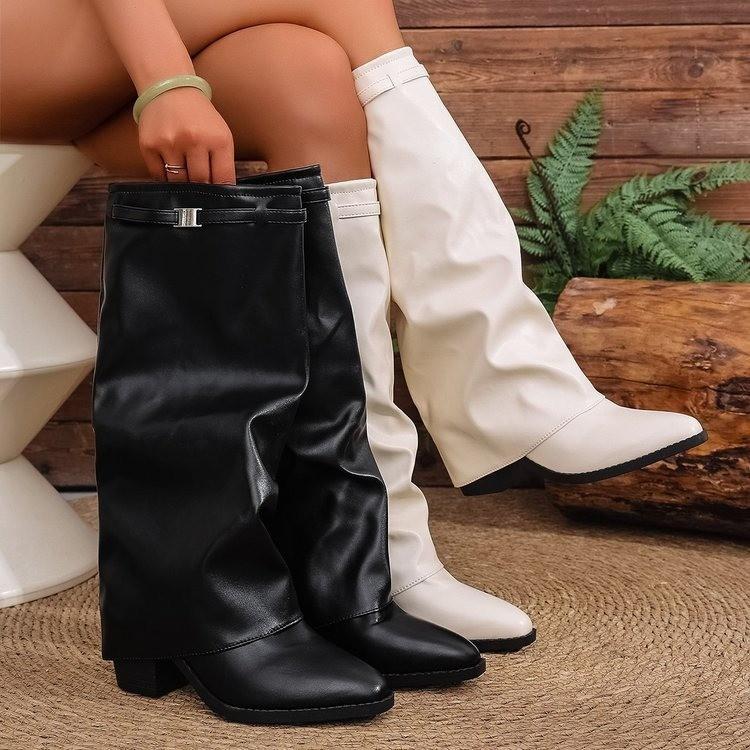 Large Size Pointed European and American High Pants Boots Autumn and Winter Foreign Trade Folds Thick Heel Sleeve High Heel Fashion Boots Women 43