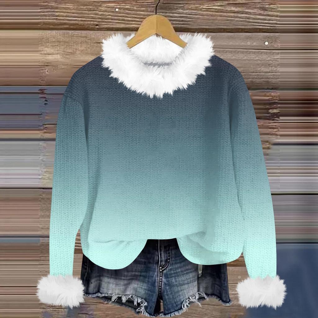 Свитшоты для женщин Вязаный свитер Милая рубашка Осенний круглый вырез Пуловер с меховым воротником Топы