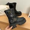 Ankle Women's Boots Flats Fashion Platform Leather Shoes  Winter Motorcycle Boots New Trend Buckle Designer Mujer De Botas