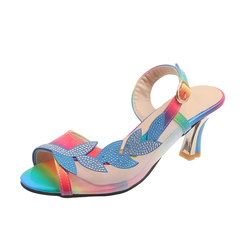 Women High Heel Sandals New 2024 Summer Fashion Peep Toe Pumps Ladies Design Shiny Leaves Party Shoes for Women Plus Size 43