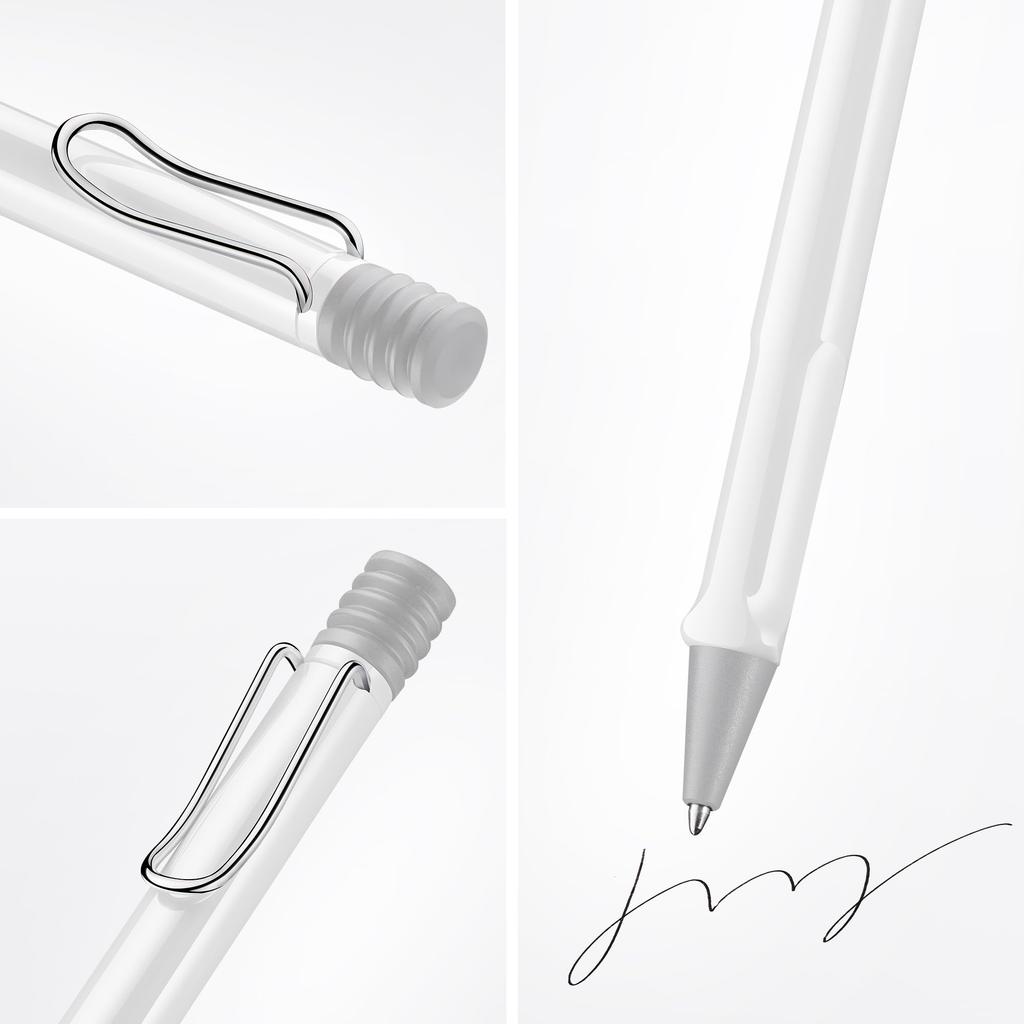 LAMY Safari White Ballpoint Pen Ergonomic Medium Line Width Comfortable for extended writing Durable ASA Plastic Includes Blue LAMY M16 Refill - Grip,