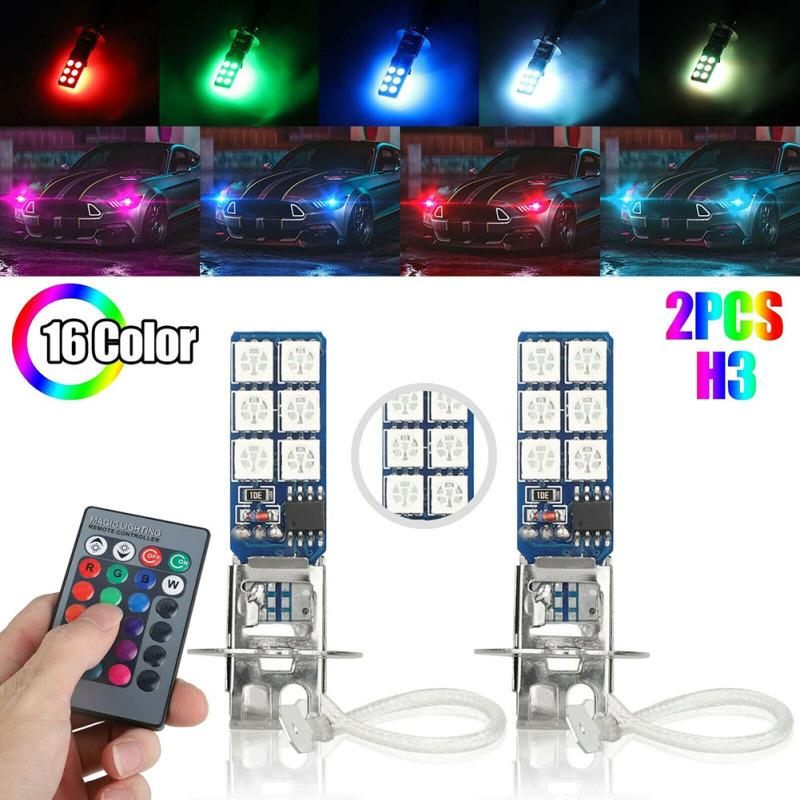 1 пара автомобильных светодиодных фонарей H1 H3 880 881 5050 12smd Rgb красочные противотуманные фары с пультом дистанционного управления