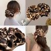 Fashionable Leopard Print Double-layer Large Intestine Headband Hair Accessory, Retro Low Ponytail Headband, Floral Leather Band
