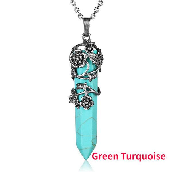 Мода Натуральный Кристалл Шестиугольная Колонка Винтаж Сплав Роза Кулон Аметист Кристалл Ожерелье