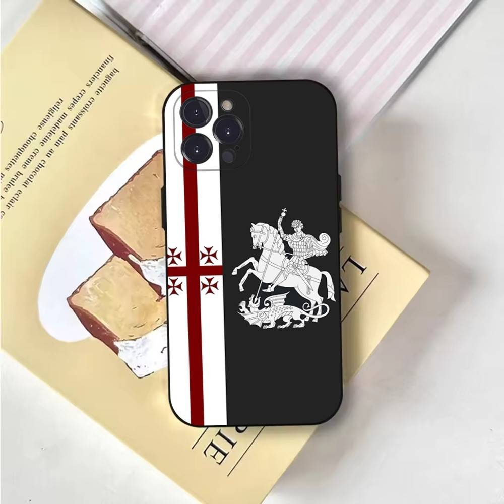 Чехол для телефона с флагом Грузии Чехол для телефона для iPhone 16,15,14,13,12,11,Pro,X,XS,Max,XR,Plus,Mini Мягкий черный чехол