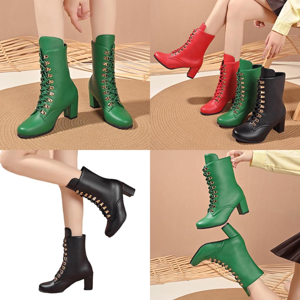 Stylish Women's Short Martin Boots With Rivets And Lace-up Design For Fall And Winter