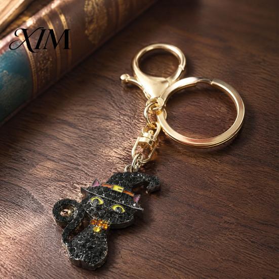 Metal Key Ring Halloween Rhinestone Pumpkin Keychain, Ghost Witch Hat Spider Web Cat Keychain Bag Charm, Car for Handbags Backpacks Decoration Bling