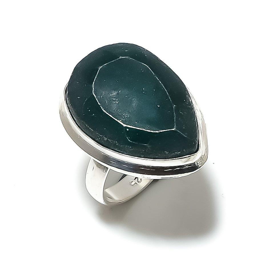 Кольцо из серебра 925 пробы с натуральным изумрудом ручной работы, размер 7 G0h69