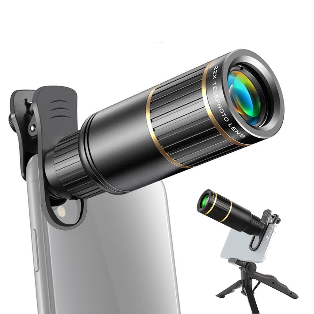 22X Phone Telephoto Lens Kit with Phone Holder Lens Clip Eyecap Cleaning Cloth Mini Tripod for