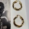 ANENJERY Медные металлические гофрированные серьги-кольца большого круга для женщин, глянцевые вогнутые серьги S-E132