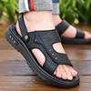 Мужские сандалии лето 2025 новые уличные нескользящие мягкие повседневные кожаные сандалии для папы, обувь для вождения двойного назначения, пляжная обувь