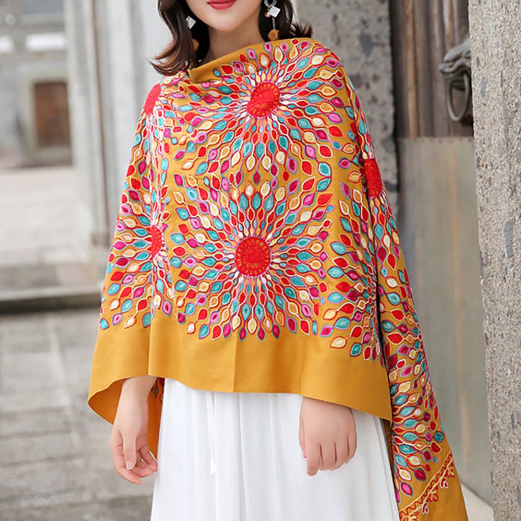 Women Scarf Sun Flower Embroidery Pashmina Cotton Shawls Floral Bandana Scarves