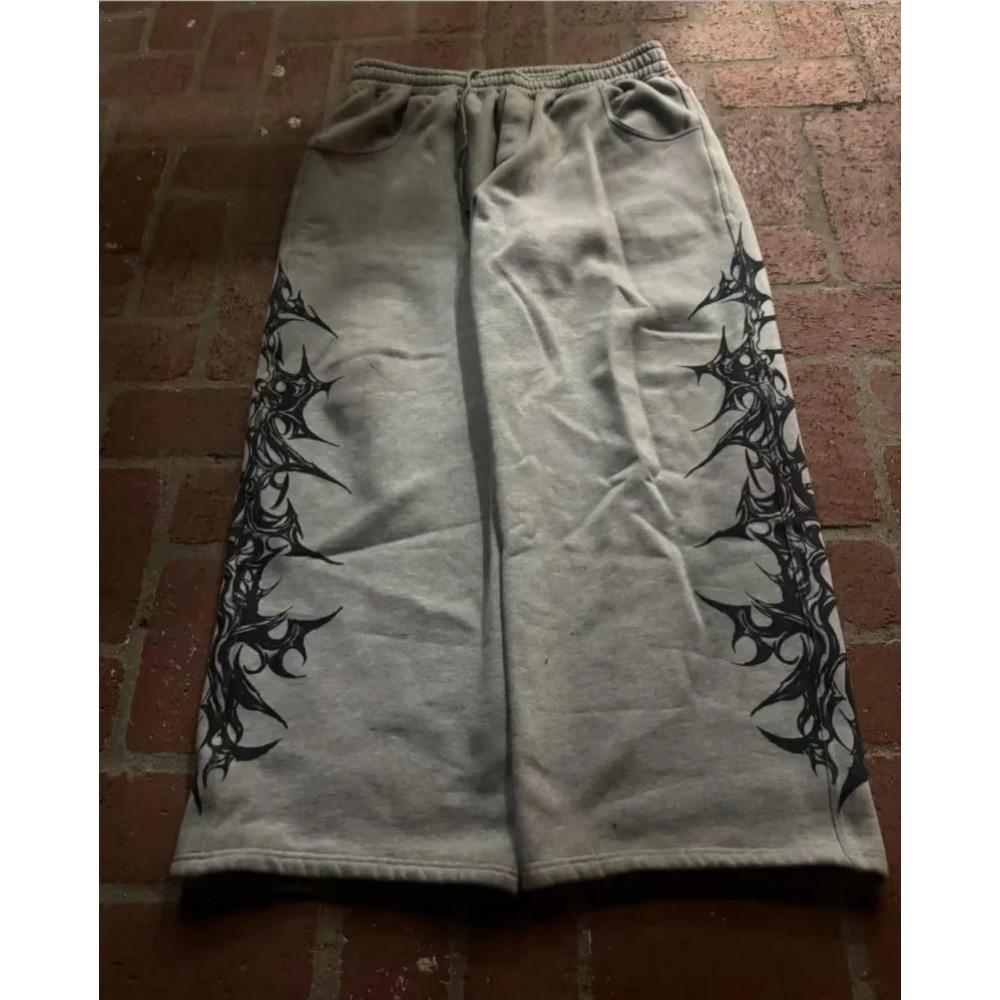 RogueWave Y2k Ретро Повседневные Брюки Харадзюку Готика Графический Принт Свободные Эластичная Талия Хлопок Прямые Брюки Мужские Женские Хип-Хоп Уличная Одежда