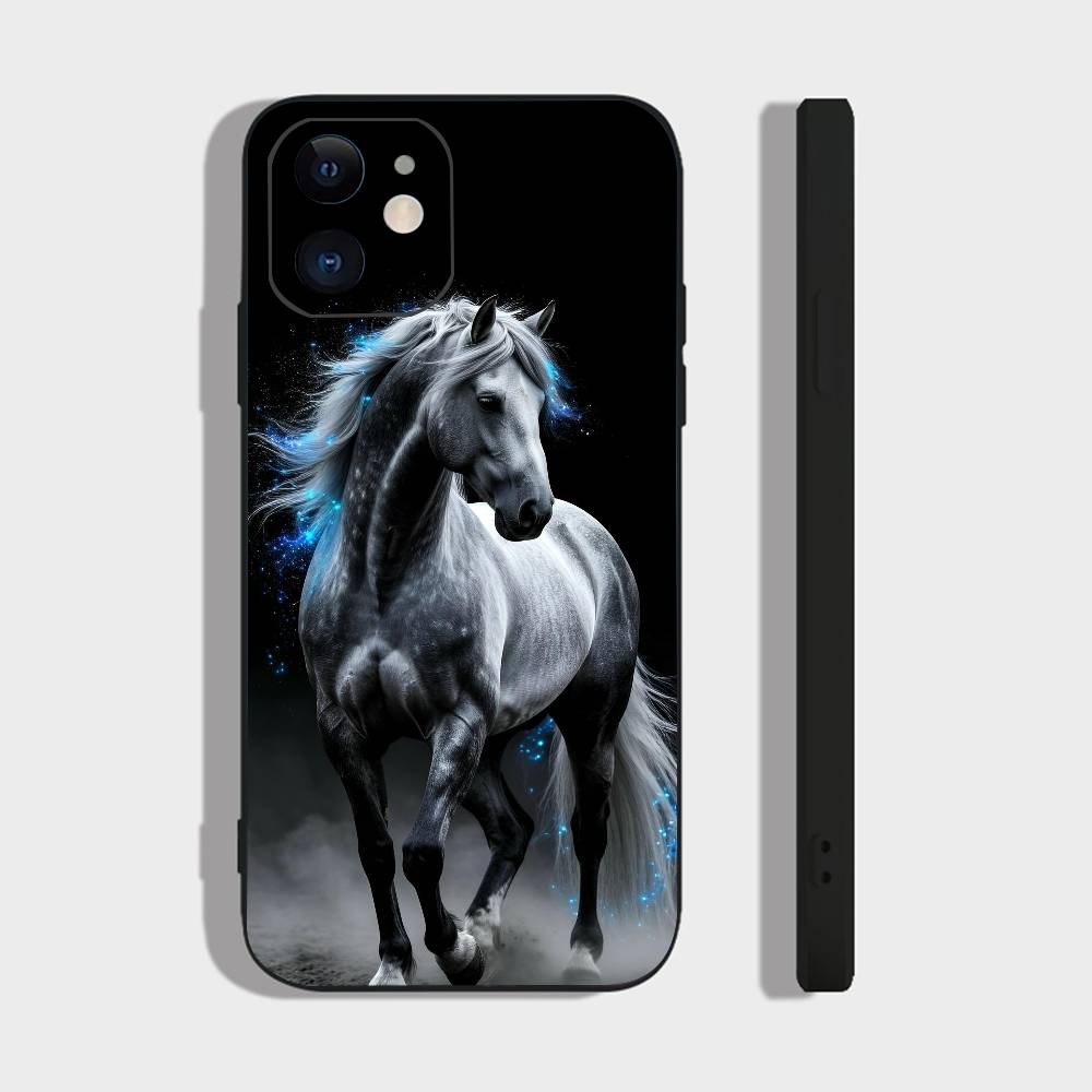 Животное Скачущая Лошадь Для IPhone 13,17,11,12,16,14,15,Plus,Pro Max Мягкий Силиконовый Черный Чехол Для Телефона