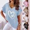 2023 Summer European American Hot Couple Love Print V-neck Cotton Linen Bat T-shirt Women