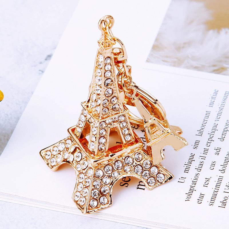 luxury designer jewelry Korean jewelry creative Eiffel Tower car keychain with rhinestone key chains for women key holder