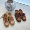 2025 осень новая ретро анти-велюровая коровья кожа в сочетании с хлопком и льном маленькие немецкие тренировочные универсальные удобные повседневные модные женские туфли