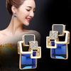 Vintage Long Square Crystal Earring Big Geometric Stud Earrings Classic Gold-Color Fine Jewelry