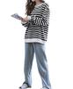 Renrock Loungewear Long Sleeves and Crew with Pockets Women's Set, Pants, Fall/Spring Pajamas, Neck, 100% Cotton, (2XL, Black)