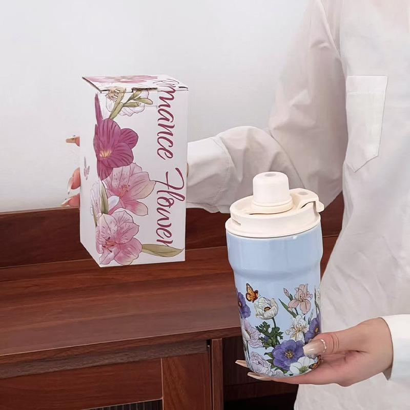 Керамическая кружка для питья напрямую, керамическая портативная чашка, креативная керамическая портативная чашка-термос, портативная керамическая чашка для питья с цветочным принтом