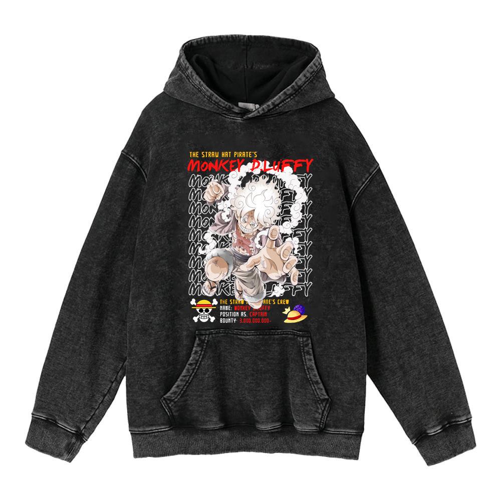 Худи с принтом Luffy & Zoro из аниме, washed vintage, 440 г - Ретро хлопковая уличная толстовка