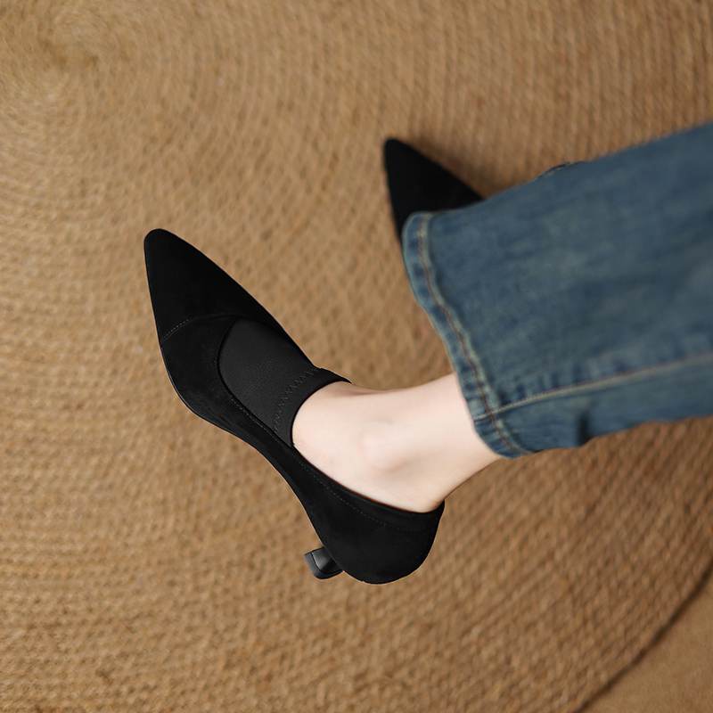 Krazing Pot Обувь из овчины замши Осень Зима Туфли Стилет Средний каблук Размер 43 Размер 42 Острый носок Глубокие лодочки